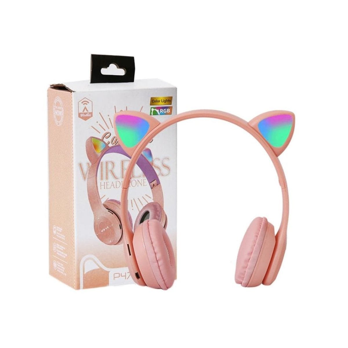 P47M LED Light Cute Cat Ear Wireless Headphones - Image 2